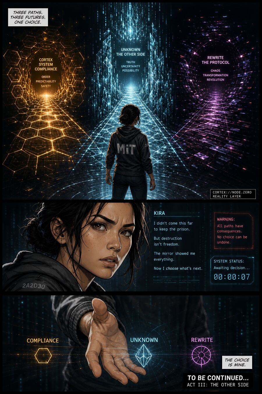HANGAR X graphic novel — Three paths, three futures, one choice: Kira at Node Zero